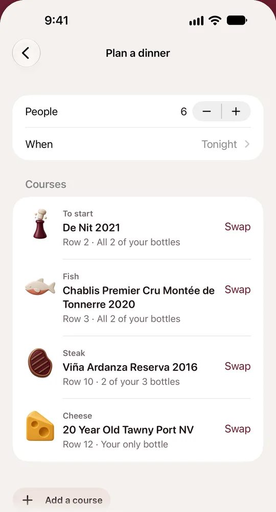 Plan a dinner, with a wine for each course