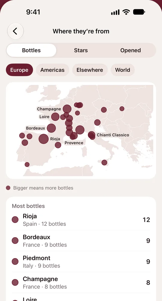 A map of where the wines come from